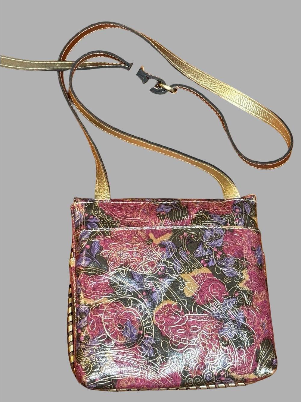 Patricia Nash Granada Gold Metallic Paisley Crossbody Bag – Jewel Tones EUC - Picture 2 of 5